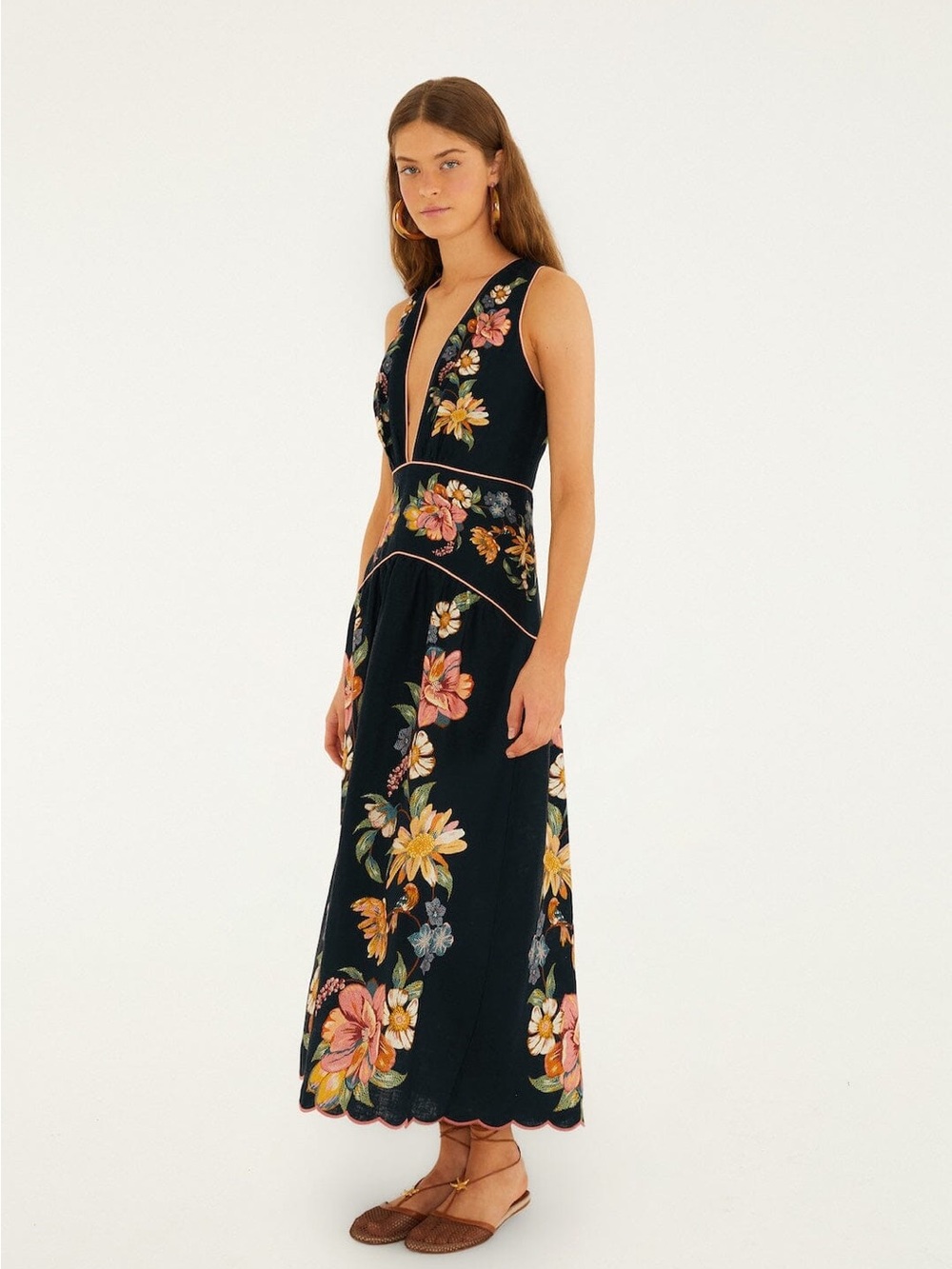 Farm Rio: Dark Blue Maira Floral Midi Dress - Picture 2 of 11